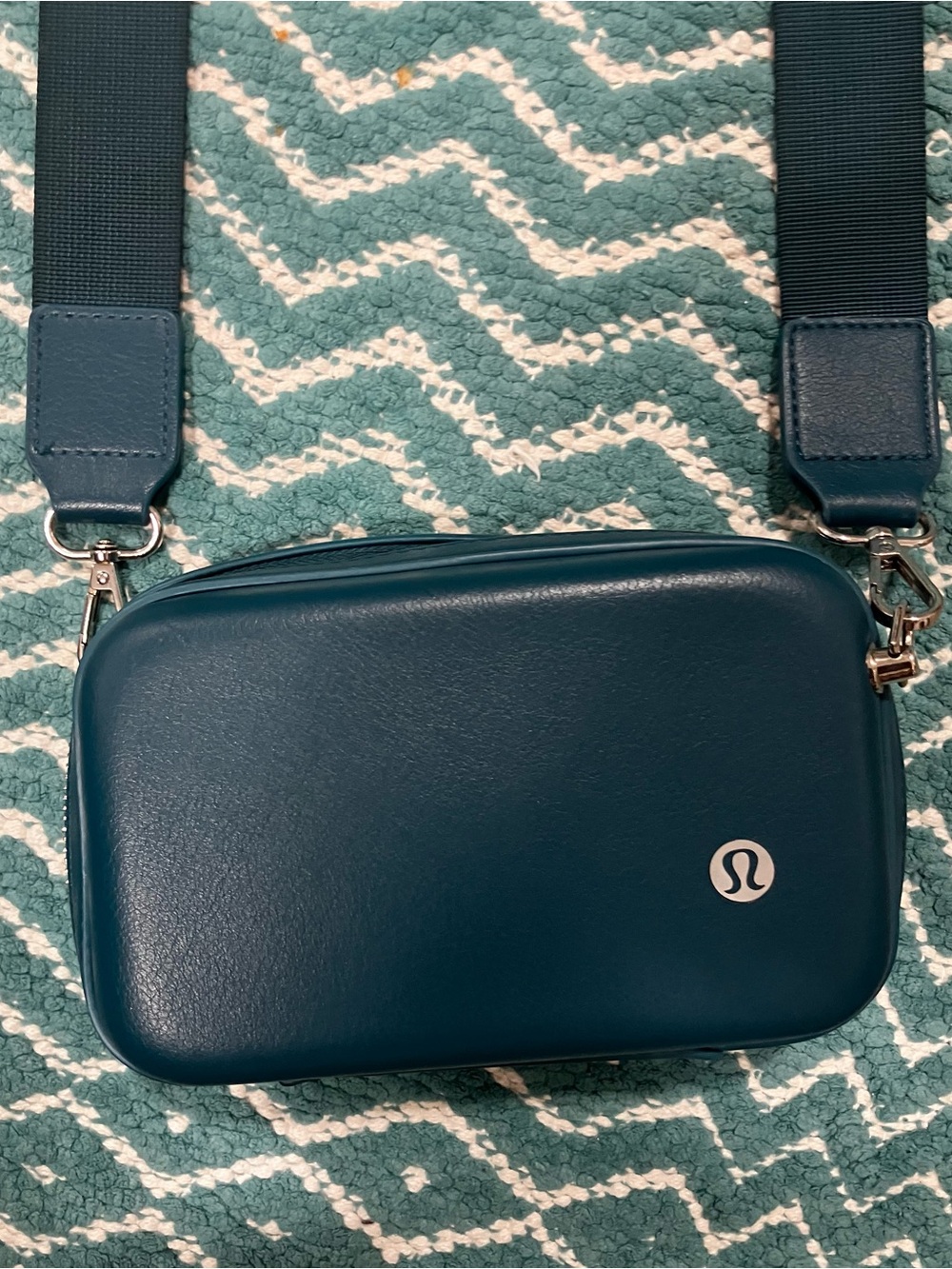lululemon athletica Teal Leather Belt Bag with Adjustable Strap